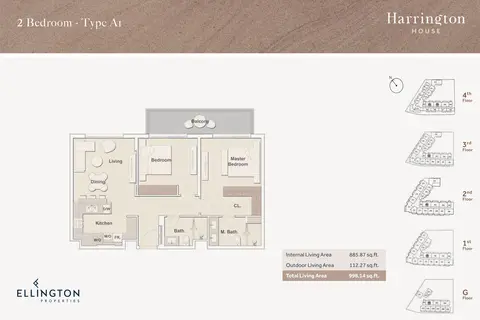 Harrington House: Floor plan Type A1, 998 sq ft