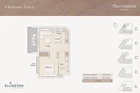 Harrington House: Floor plan Type C, 484 sq ft