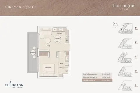 Harrington House: Floor plan Type C1, 522 sq ft