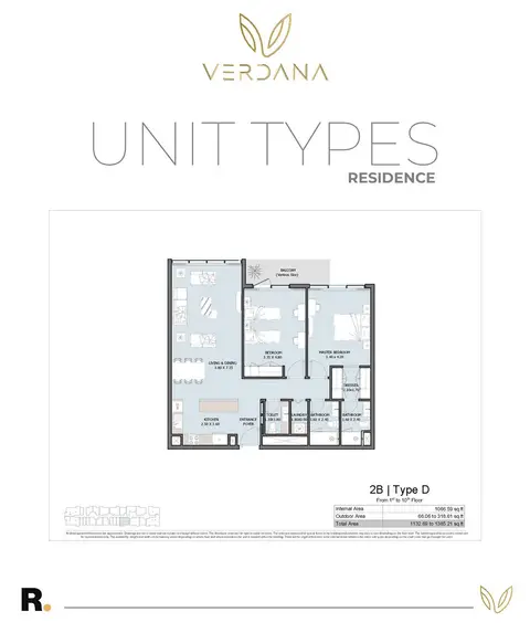 Verdana Phase 6: Type D, 1,385 sq ft 户型图