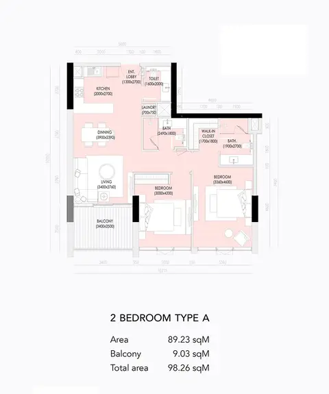 Imperial Residence Dubai: फ़्लोर प्लान Type A, 98 sq ft