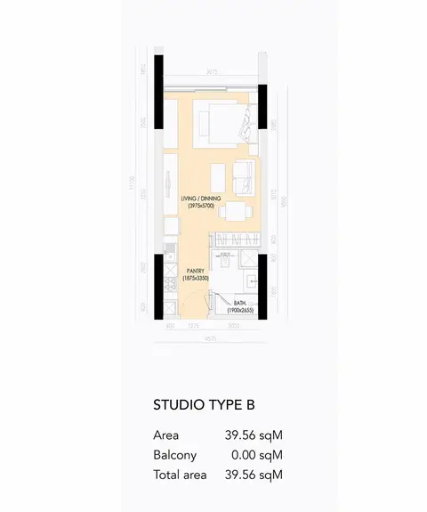 Imperial Residence Dubai: फ़्लोर प्लान Type B, 40 sq ft