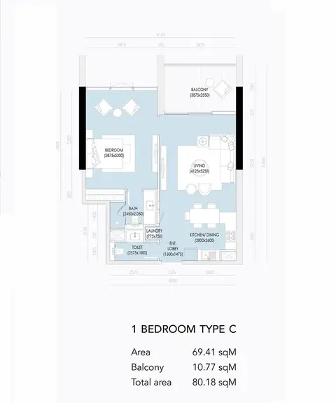 Imperial Residence Dubai: फ़्लोर प्लान Type C, 80 sq ft
