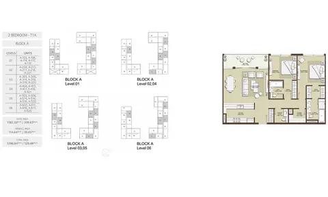Grenland Residences: Floor plan 2 Bedroom Type 1A-BLOCK-A Size 1296.84-sq.ft, 1,297 sq ft