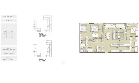 Grenland Residences: Floor plan 3 Bedroom -Type 1A-BLOCK-A Size 1732.45-sq.ft, 1,732 sq ft