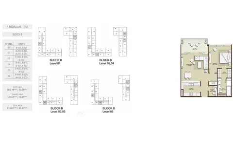 Grenland Residences: Floor plan 1 Bedroom Type 1A-BLOCK-B Size 914.60-sq.ft, 915 sq ft