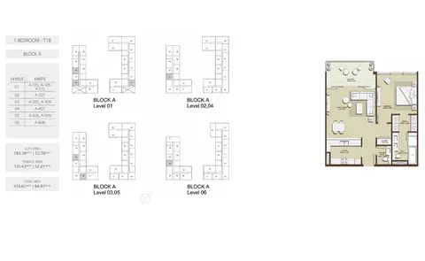 Grenland Residences: Floor plan 1 Bedroom Type 1B-block-A Size 914.30-sq.ft, 915 sq ft