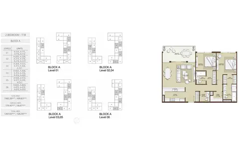 Grenland Residences: Floor plan 2 Bedroom -Type 1B-BLOCK-A Size 1361.63-sq.ft, 1,362 sq ft