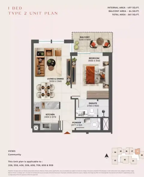 Sunvale: Floor plan Type 2, 561 sq ft