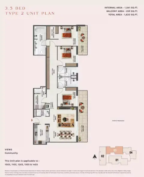 Sunvale: Floor plan Type 2, 1,820 sq ft