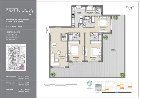 Zazen Ivy at Al Furjan: Unit - 101, 2,923 sq ft 户型图