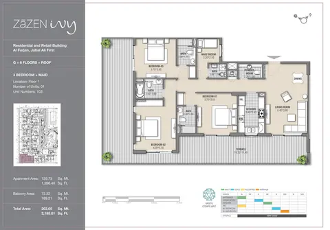 Zazen Ivy at Al Furjan: Unit - 103, 2,186 sq ft 户型图