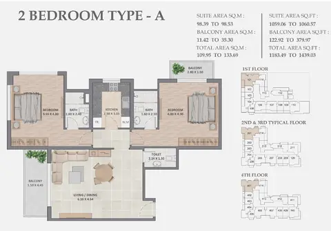 Linden Residences Dubai: फ़्लोर प्लान Type - A, 1,439 sq ft