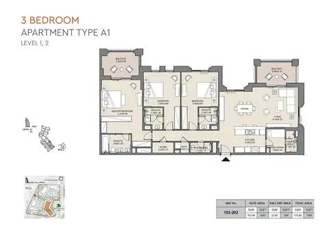 MJL Jadeel: Floor plan Type A1, Level 1,2, Unit No-102,202, 1,891 sq ft