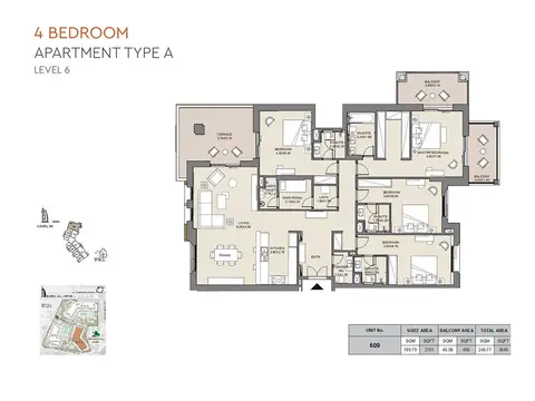 MJL Jadeel: Floor plan Type A, Level 6, Unit No-609, 2,645 sq ft