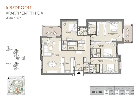 MJL Jadeel: Floor plan Type A, Level 7,8,9, Unit No-709,806,903, 2,375 sq ft