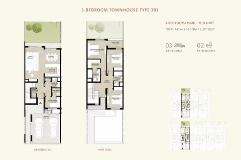 Mudon Al Ranim: Floor plan Type 3B1, 2,217 sq ft