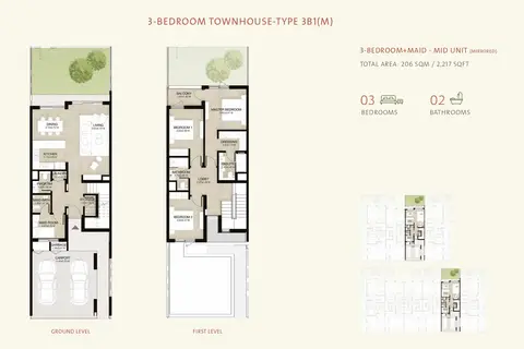 Mudon Al Ranim: Floor plan Type 3B1(M), 2,217 sq ft