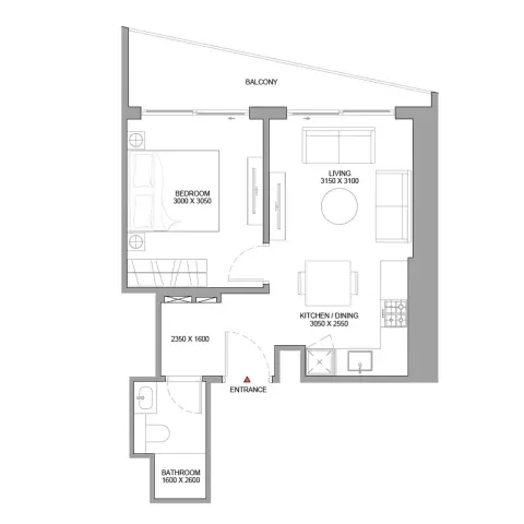 Skyline Residences: Plattegrond Type 1, 568 sq ft