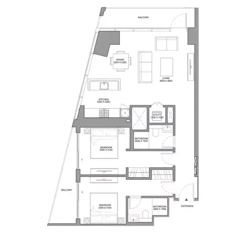 Skyline Residences: Plattegrond Type 1, 956 sq ft