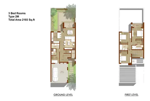Reem Townhouses: Планировка Type-2M,-3-Bedroom,-Size-2193-sq.ft, 2,193 sq ft