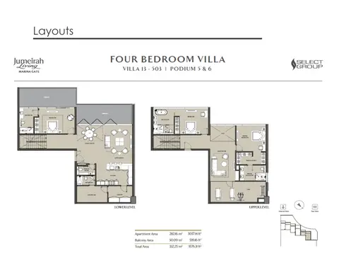 Jumeirah Living Marina Gate: Plattegrond 4 Bedroom Villa, Type 13, Size 3576 sq ft, 3,576 sq ft