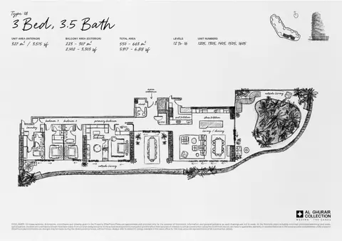 Wedyan at Business Bay: Планировка Unit 1205-1605 (Type 08), 6,818 sq ft