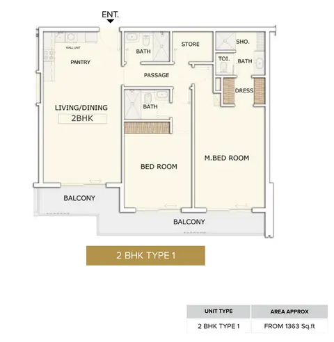 Marquis Signature: Type 1, 1,363 sq ft 户型图