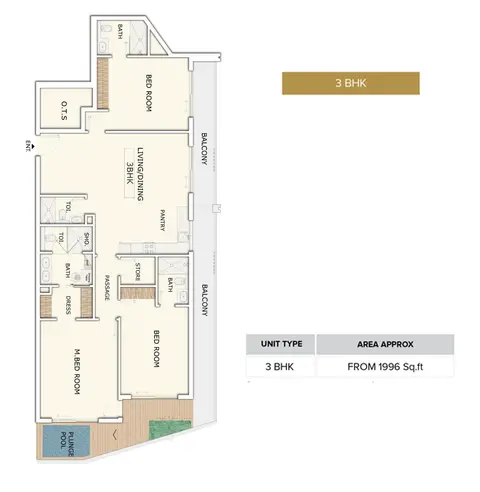 Marquis Signature: Type 3, 1,996 sq ft 户型图