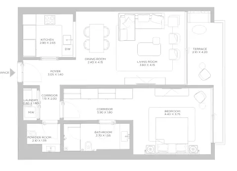 Rixos Beach Residences Phase 2: Floor plan Type A4 Level 05 Unit 08, 1,001 sq ft
