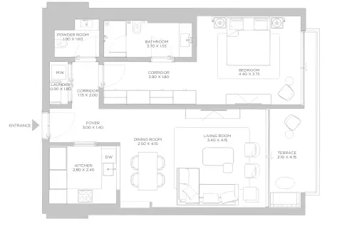 Rixos Beach Residences Phase 2: Floor plan Type A4 Unit 02, 1,000 sq ft