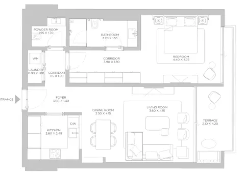 Rixos Beach Residences Phase 2: Floor plan Type A4 Level 03 Unit 02, 998 sq ft