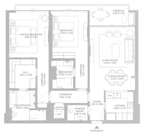Rixos Beach Residences Phase 2: Floor plan Type A4 Level 04 Unit 06, 1,501 sq ft
