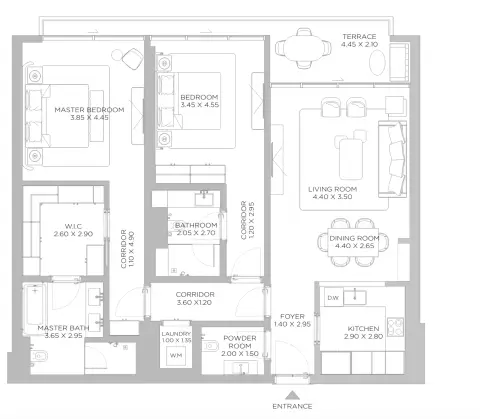 Rixos Beach Residences Phase 2: Floor plan Type A4 Level 06 Unit 04, 1,501 sq ft