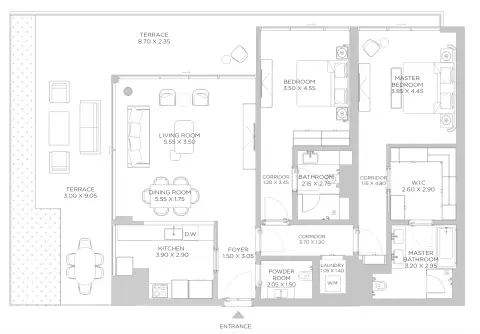 Rixos Beach Residences Phase 2: Floor plan Type A4 Level 08 Unit 03, 1,500 sq ft