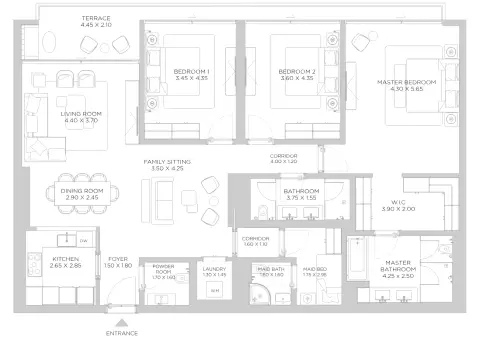 Rixos Beach Residences Phase 2: Floor plan Type A4 Level 03 Unit 04, 2,023 sq ft