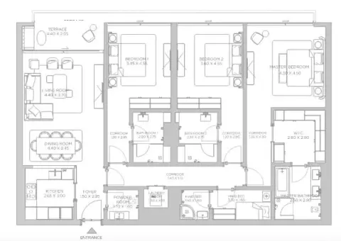 Rixos Beach Residences Phase 2: Floor plan Type A4 Level 03 Unit 04, 2,023 sq ft