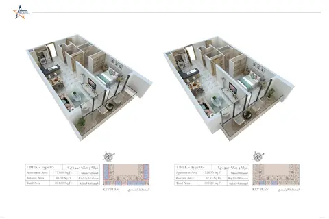 Rigel Apartments: Floor plan 1 Bedroom- Type 05-06, Size 804 Sq Ft, 804 sq ft