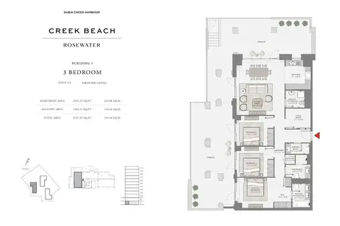 Rosewater at Creek Beach: फ़्लोर प्लान Unit 01, Ground Level, 2,737 sq ft
