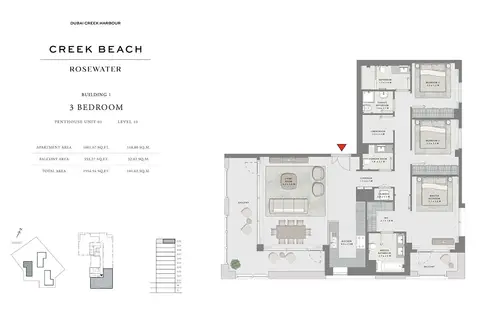 Rosewater at Creek Beach: फ़्लोर प्लान Penthouse Unit 01, Level 10, 1,955 sq ft
