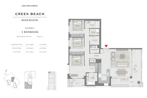 Rosewater at Creek Beach: फ़्लोर प्लान Penthouse Unit 01, Level 11, 1,957 sq ft