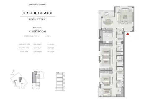 Rosewater at Creek Beach: फ़्लोर प्लान Penthouse Unit 02, Level 11, 2,211 sq ft