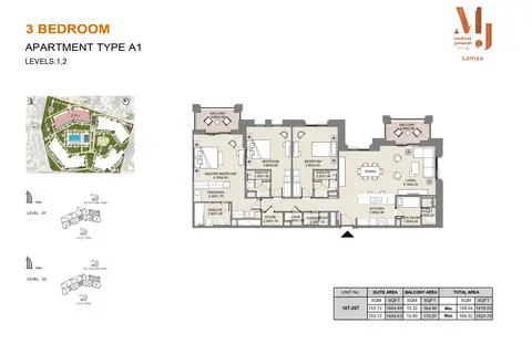 MJL Lamaa: Plan Type A1, Levels 1, 2, 1,825 sq ft