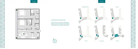 Seven Palm Residences: Floor plan 2 Bedroom Apartments, Size 1202 sq ft, 1,202 sq ft