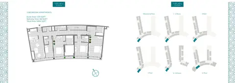 Seven Palm Residences: Floor plan 3 Bedroom Apartment, Size 1664 sq ft, 1,664 sq ft