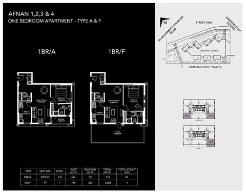 Afnan: Floor plan 1-Bedroom-Apartment,Type-A&F