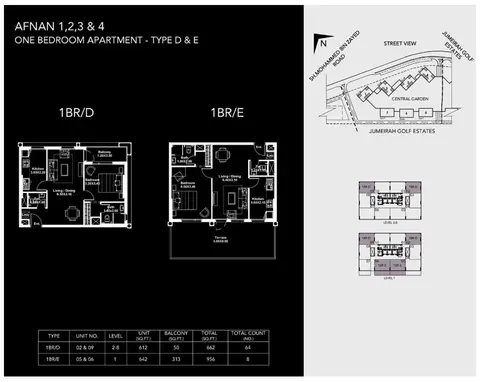 Afnan: Floor plan 1-Bedroom-Apartment,Type-D&E