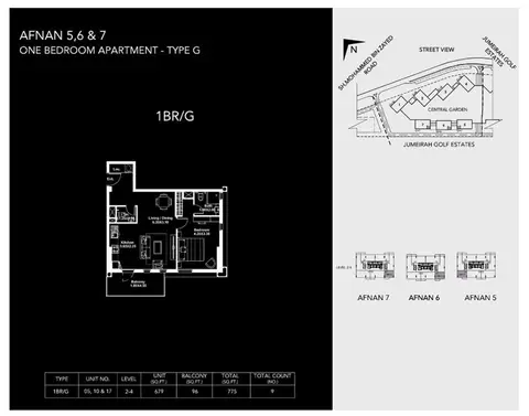 Afnan: Floor plan 1-Bedroom-Apartment,Type-G