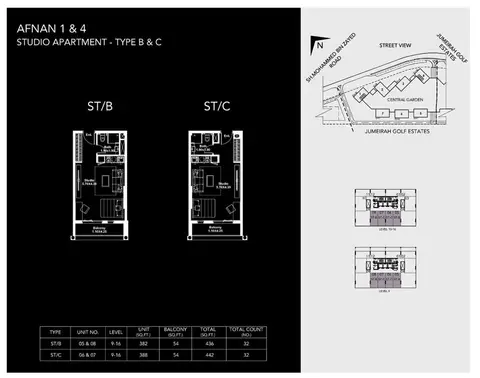 Afnan: Floor plan Studio,Type-B&C
