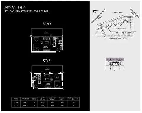 Afnan: Floor plan Studio,Type-D&E